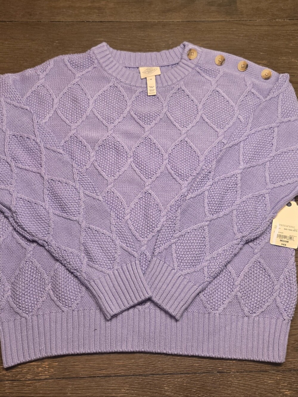 St. John's Bay Lavender Cable Knit Crewneck Sweater with Shoulder Buttons